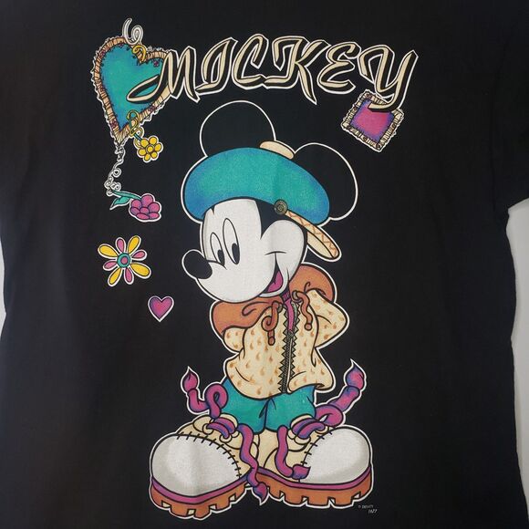 Vintage 90s Mickey Mouse Disney Black T Shirt One Size USA Made Single Stitch - Picture 3 of 7